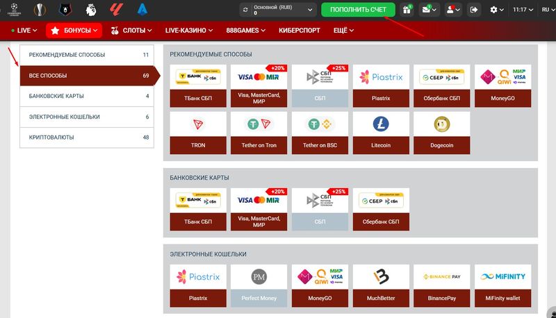 Способы внесения денег